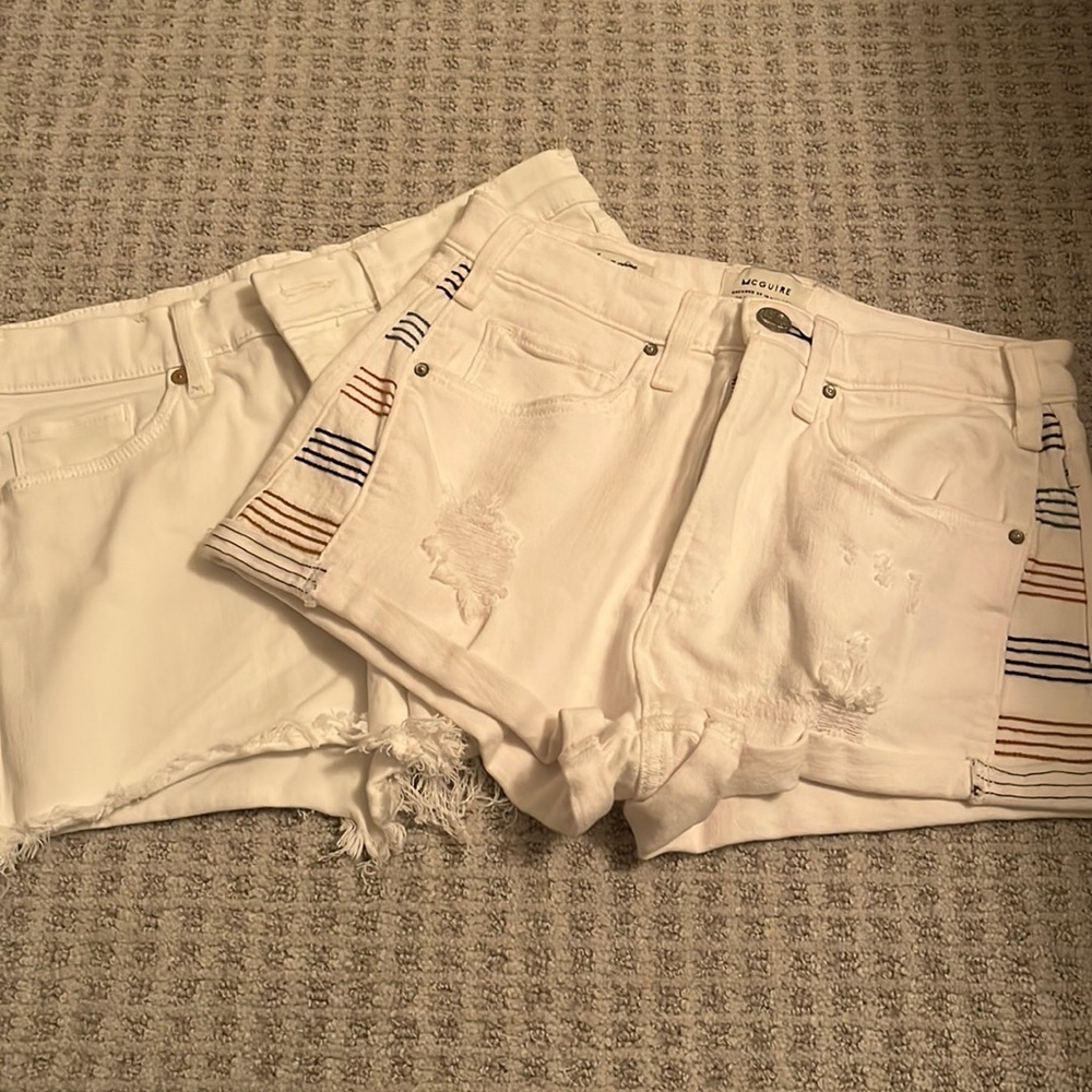 Blank NYC white denim shorts and Damn Fine white shorts with stripes